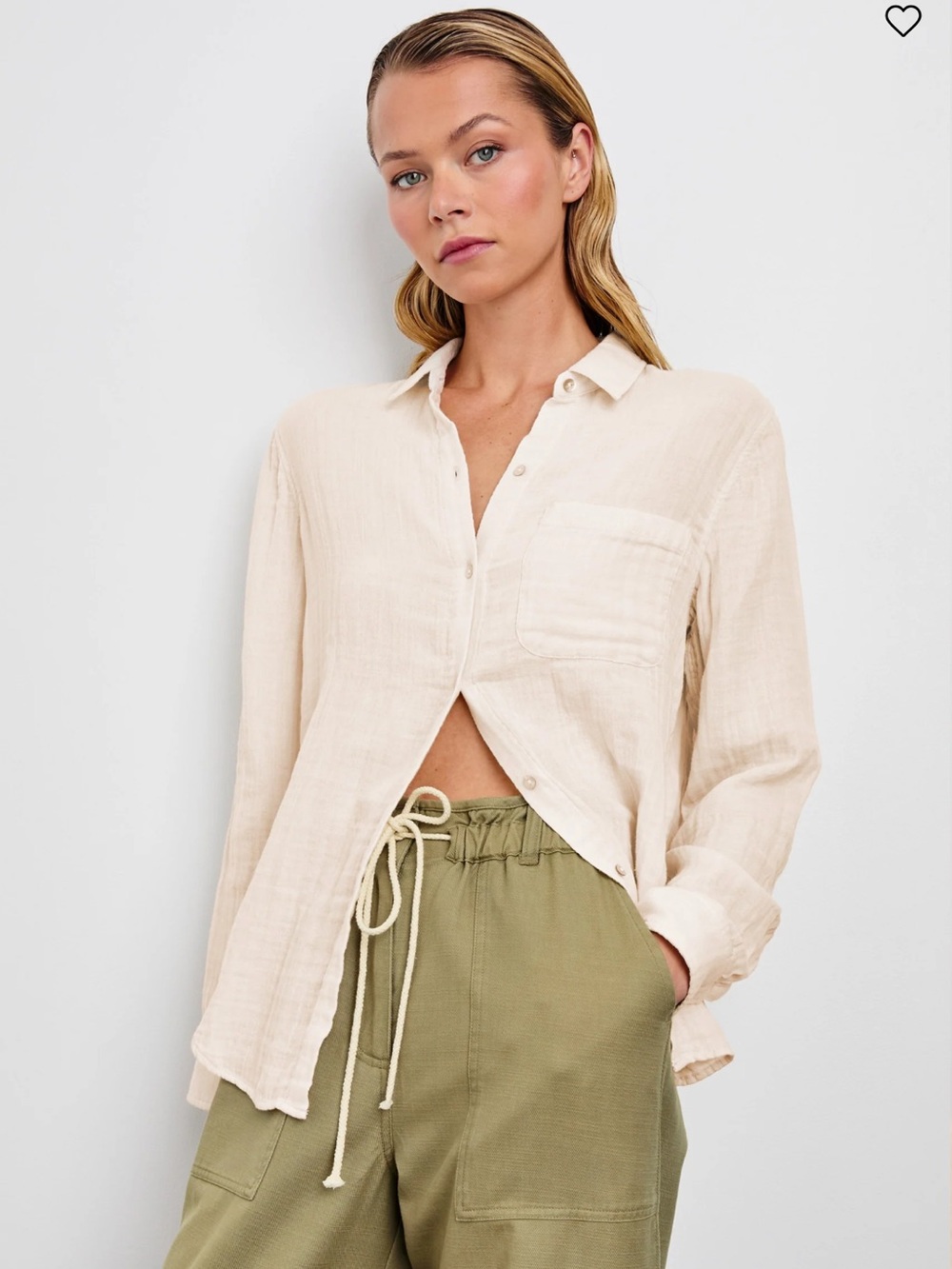 Rails Light Cream Birch Button-Front Women's Shirt Size XS 100% Organic Cotton